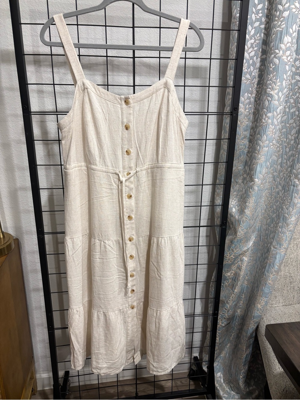 Lucky Brand Cream Button-Front Tiered Midi Dress PXL